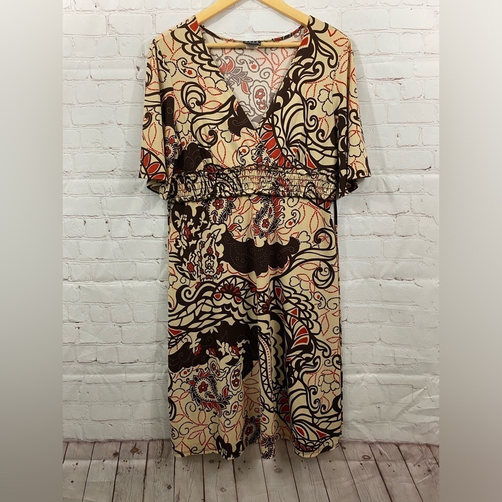 JK LA California Womens Size Medium Crossover V-Neck Cinch Elastic Waist Dress